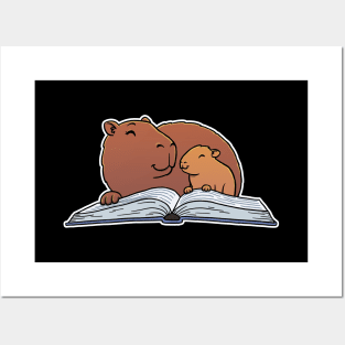 Capybara Mom Reading Book to Child Posters and Art